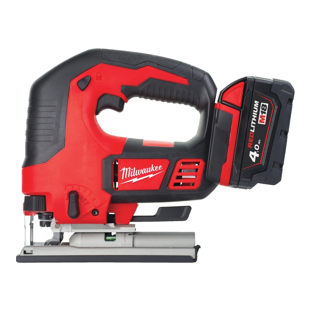 [4933451389] MILWAUKEE M18™ Bürstenlose Akku-Stichsäge (M18™ Bürstenlose Akku-Stichsäge (402C) 2 x M18 B4 Akku, Ladegerät M12-18C, Gleitsohle, 1 Sägeblatt, Transportkoffer)