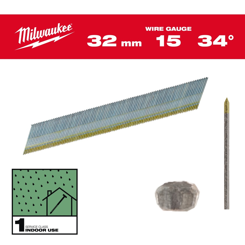 MILWAUKEE Stift-Nägel D-Kopf 15 Gauge für M18CN15GA & M18FN15GA