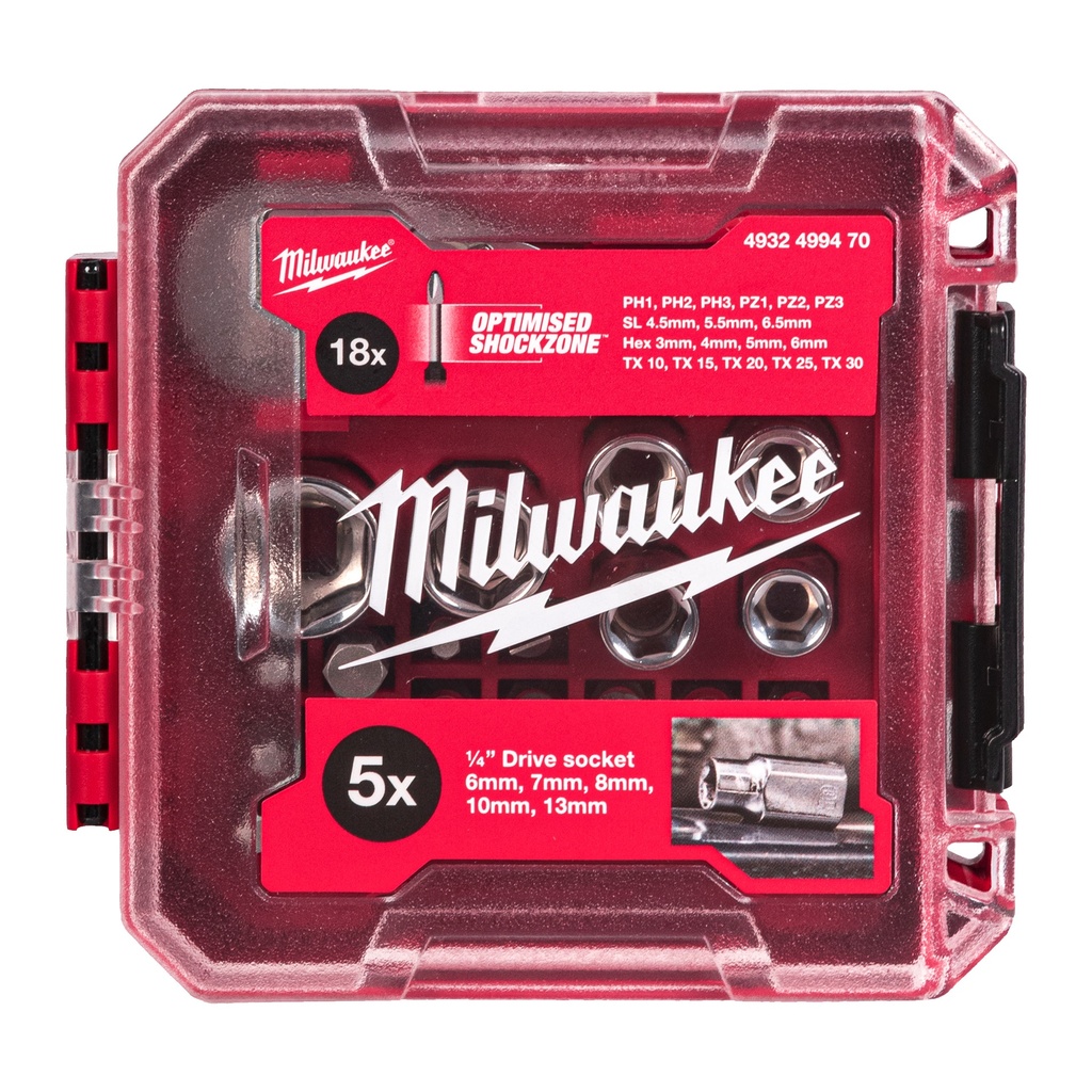 [4932499470] MILWAUKEE 1/4" Kompakt-Ratschen-, Standard Steckschlüsseleinsätze und Bit-Set